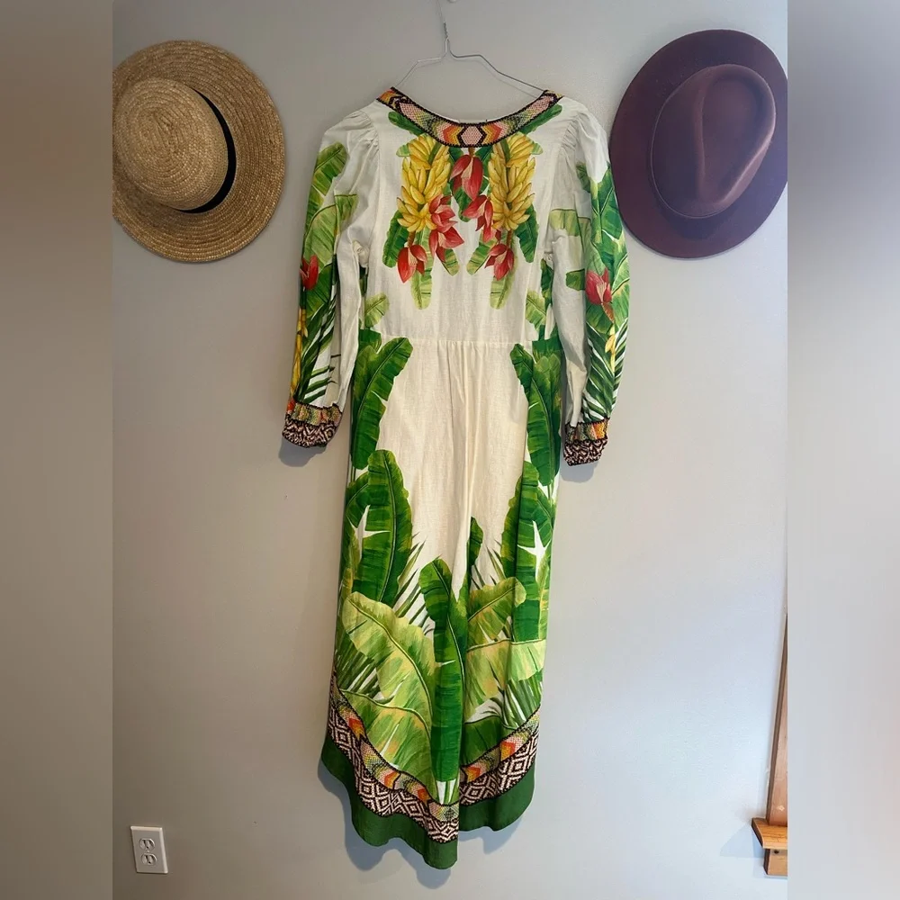 🎉Host pick 🎉NWT Farm Rio Fresh Forest Linen-Blend Midi-Dress - Picture 10 of 13